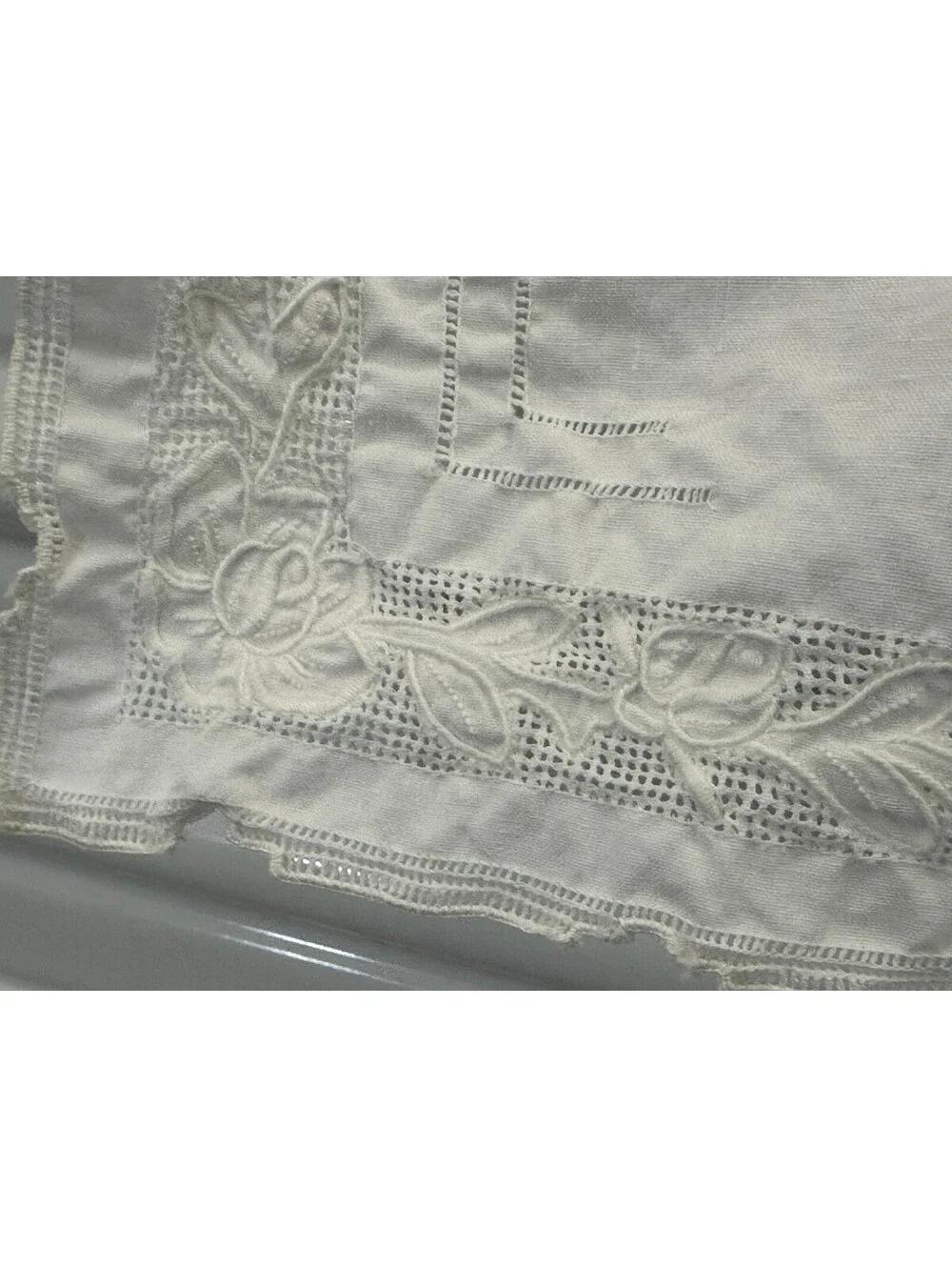 Vintage Card Table Tablecloth Topper Decorative Floral Embroidery Cutwork